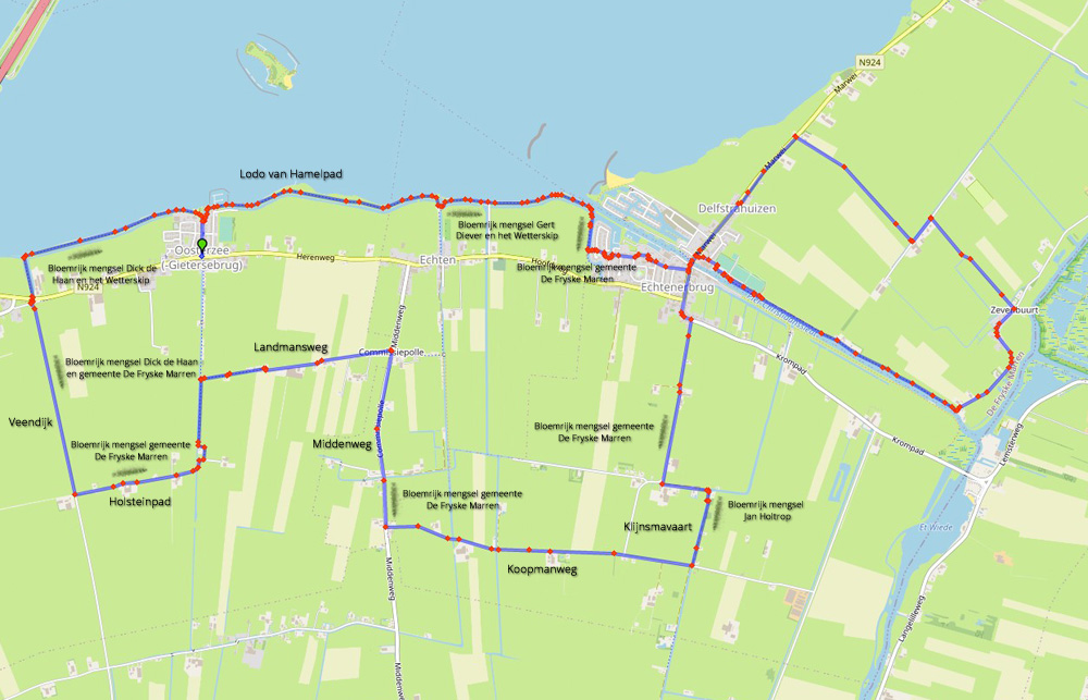 De fietsroute "Bloemenroute Echtenerbrug"
